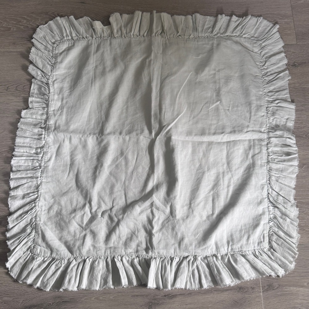 Ethan Allen White Linen Cotton Euro Sham Ruffle Raw Edge Farmhouse 32x32